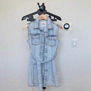 Zara Sleeveless Denim Belted Dress